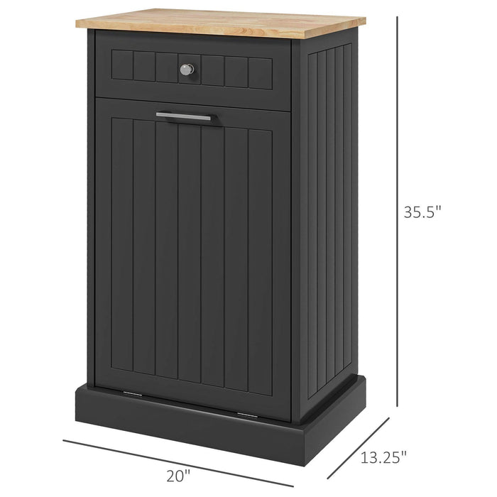 Kitchen Tilt Out Trash Bin Cabinet Free Standing Recycling Cabinet Trash Can Holder With Drawer, Black