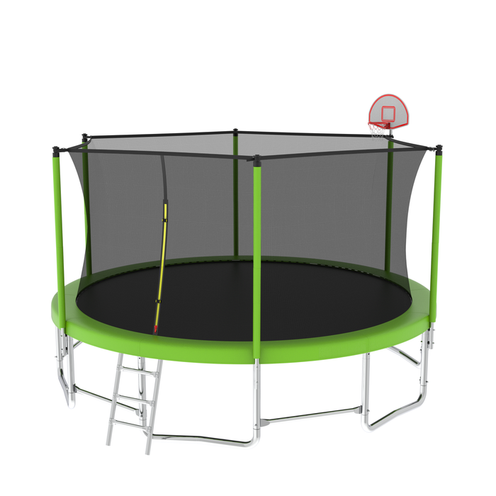 16FT Trampoline with Balance Bar & Basketball Hoop&Ball, ASTM Approved Reinforced Type Outdoor Trampoline with Enclosure Net - DTYStore