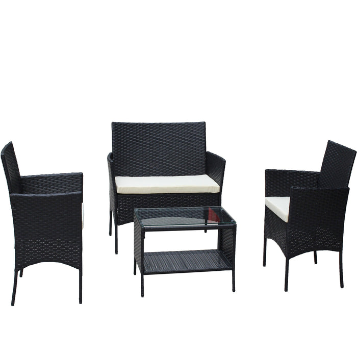 4 PC Rattan Patio Furniture Set Outdoor Patio Cushioned Seat Wicker Sofa (Beige Cushion) - DTYStore