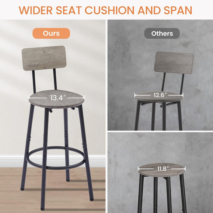 Round Bar Stool Set With Shelf, Upholstered Stool With Backrest Grey, 23.62'' W x 23.62'' D x 35.43'' H.