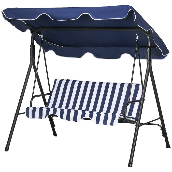 Outsunny 3-Seat Outdoor Patio Swing Chair with Removable Cushion, Steel Frame Stand and Adjustable Tilt Canopy for Patio, Garden, Poolside, Balcony, Backyard, Dark Blue - DTYStore