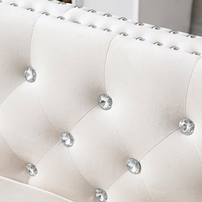 59.4 Inch Wide Velvet Sofa with Jeweled buttons,Square Arm ,2 Pillows,4 colors,Beige