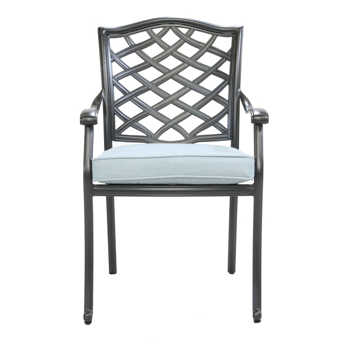 Aluminum 5-Piece Round Dining Set With 4 Arm Chairs, Light Blue - DTYStore