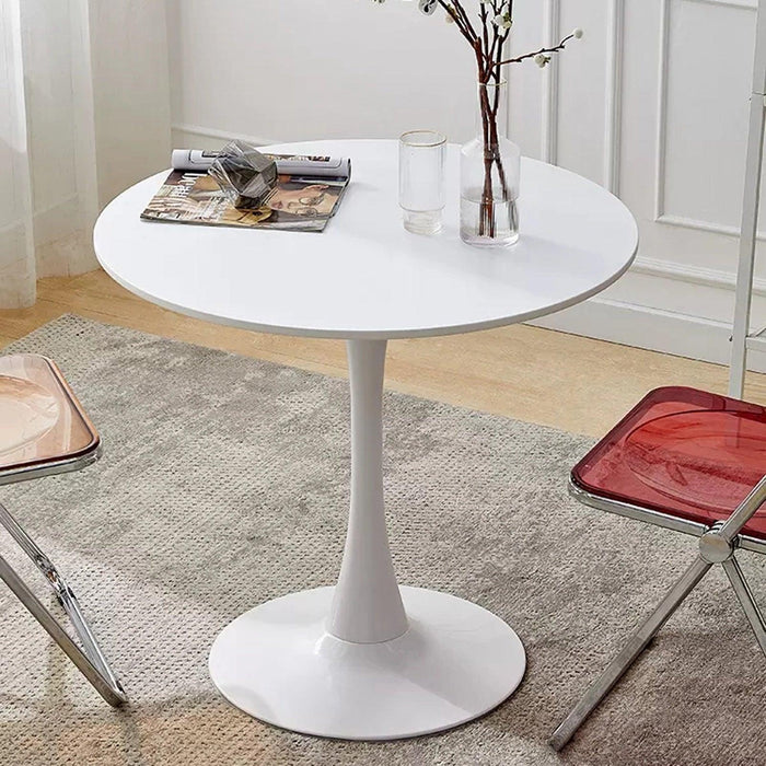 White Round Table, Modern Dining Table, MDF Top and Steel B0ase Tulip Round Kitchen Table, Mid Century Coffee Table for Living Room 24 Inch. - DTYStore