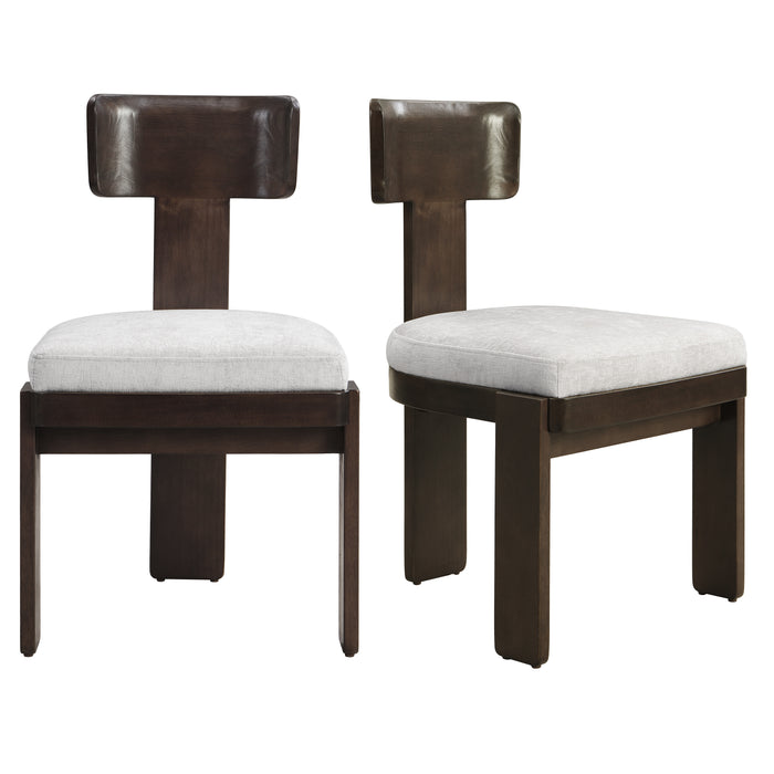 Upholstered Dining Chairs Set of 2, Fabric Side Chairs with Gray Seating Dark Brown Solid Rubber Wood Legs, 330 LBS Weight Capacity - DTYStore