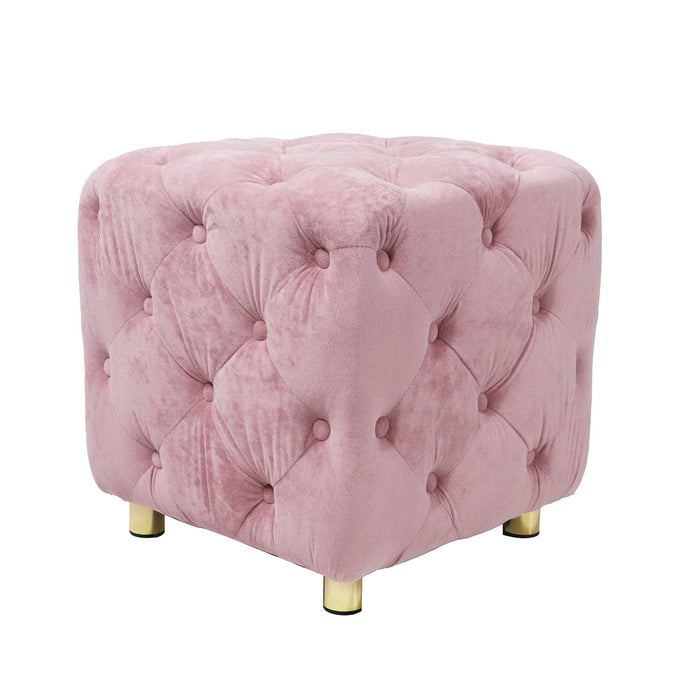 Pink Modern Velvet Upholstered Ottoman, Exquisite Small End Table, Soft Foot Stool,Dressing Makeup Chair, Comfortable Seat for Living Room, Bedroom, Entrance