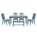 Mid-Century 6-Piece Wood Dining Table Set, Kitchen Table Set with Drawer, Upholstered Chairs and Bench, Antique Blue