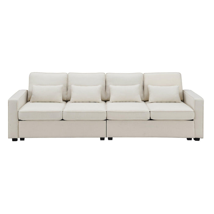 Modern Linen Fabric Sofa with Armrest Pockets and Pillows, Minimalist Style Couch