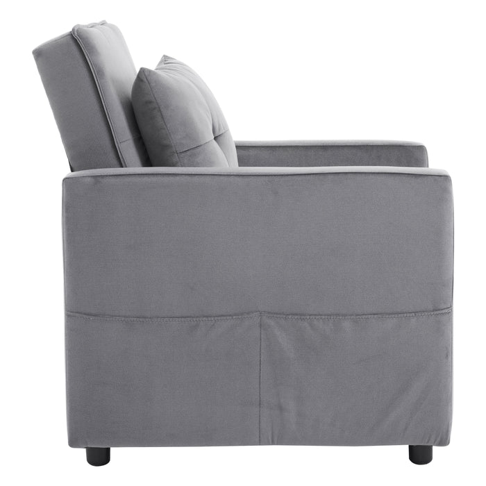 Convertible Sleeper Sofa Chair Bed with Pillow & Pocket, 3-in-1 Sofa Bed Sleeper Chair in Modern Velvet Fabric for Living Room, Bedroom, Study, Apartment, Gray - DTYStore