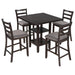 5-Piece Wooden Counter Height Dining Set with Padded Chairs and Storage Shelving