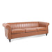 83.46" Brown PU Rolled Arm Chesterfield Three Seater Sofa.