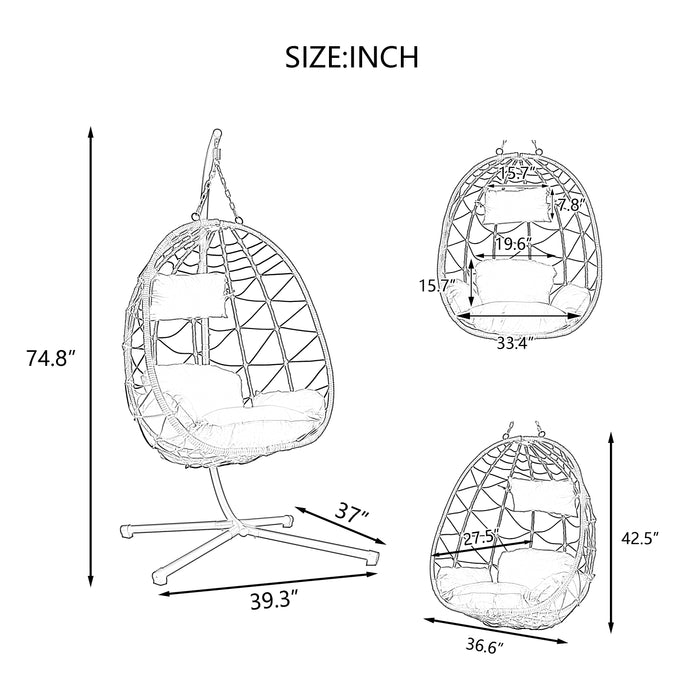 Egg Chair with Stand Indoor Outdoor Swing Chair Patio Wicker Hanging Egg Chair Hanging Basket Chair with Stand for Bedroom Living Room Balcony - DTYStore