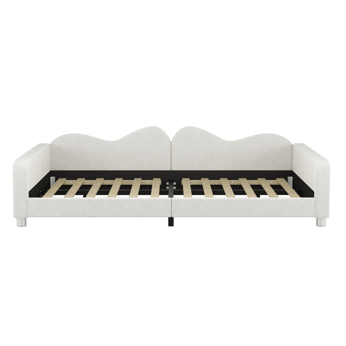Full size Upholstered Daybed, Sherpa Fabric Sofabed with Cloud-Shaped Backrest, No Box-spring Needed, White - DTYStore