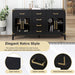 6-drawer and 2-Cabinet Retro Sideboard with Extra Large Storage Space and Gold Handles