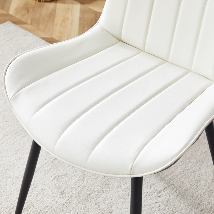 Extended Seat Cushion PU Dining Chair Set - Four Pieces.Smooth line design.Can integrate well into various modern home decoration styles.White and Dark Gray Splicing Colors. - DTYStore