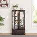 Glass Cabinet Lighted Glass Cabinet Curio Display Cabinet with Adjustable Glass Shelves 2 Doors and 1 drawer Cabinet Bulb Included Cherry