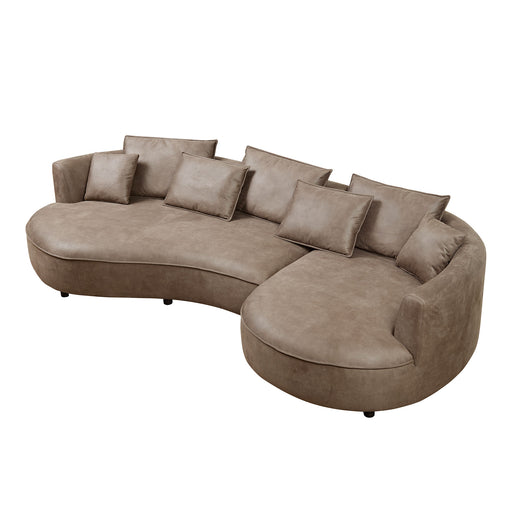 128.74 Inch Modern Sectional Curved Sofa Couch for Living Room,Leathaire Upholstered 5-Seat Sofa Couch, Technology Cloth Couch Set for Apartment Office,Brown - DTYStore