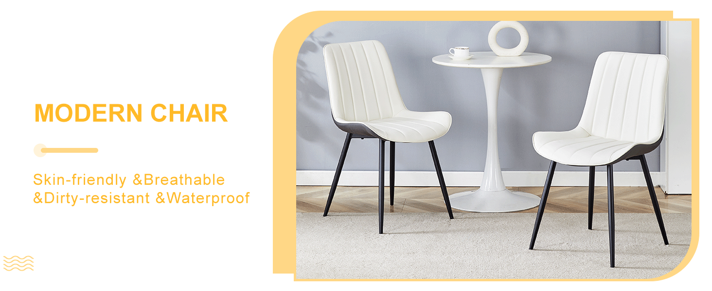 Extended Seat Cushion PU Dining Chair Set - Four Pieces.Smooth line design.Can integrate well into various modern home decoration styles.White and Dark Gray Splicing Colors. - DTYStore