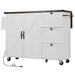 54.5" Farmhouse Kitchen Island with Power Outlet, Kitchen Storage Island with Internal Storage Rack, Drop Leaf, Spice Rack, Rolling Kitchen Cart on Wheels, for Home, Kitchen and Dining Room,White - DTYStore