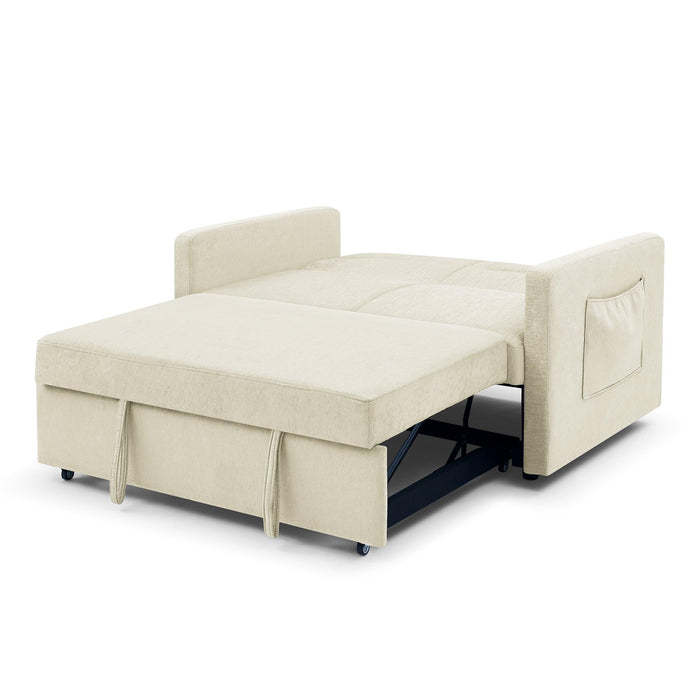 Loveseats Sofa Bed with Pull-out Bed,Adjsutable Back and Two Arm Pocket,Beige (54.5"x33"x31.5")