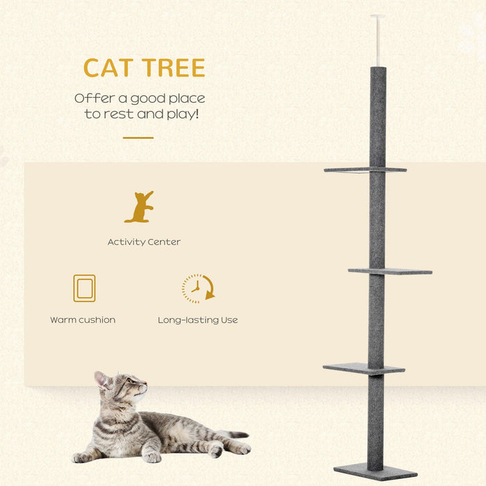 Floor-to-Ceiling Cat Tree Cat Climbing Tower with Sisal-Covered Scratching Posts Natural Cat Tree Activity Center for kittens Cat tower furniture, Grey