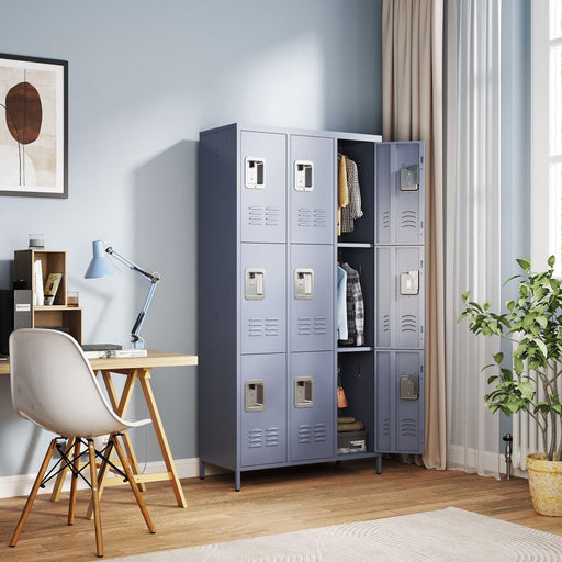 9 Door 72"H Metal Lockers With Lock for Employees,School,Office,Gym,Bedroom,Storage Locker Cabinet,Gray,Assembly Required - DTYStore