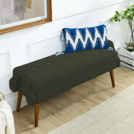 Modern Living Room Bench, made of looped yarn fabric, with soft cushion, irregular geometric armrests, and rubber wooden legs, suitable for living rooms, bedrooms, and entrances-green - DTYStore