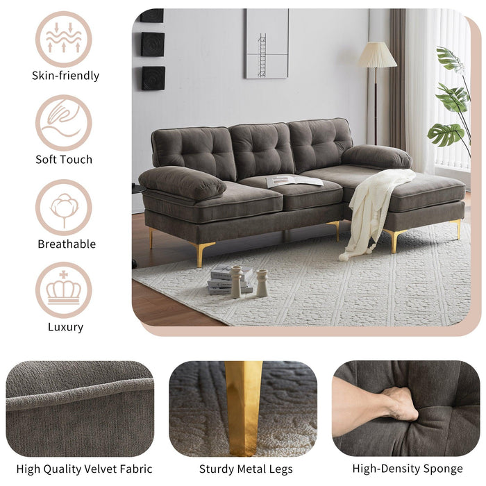 83" Modern Sectional Sofas Couches Velvet L Shaped Couches for Living Room, Bedroom, Brown