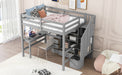 Full Size Loft Bed with L-Shaped Desk and Drawers, Cabinet and Storage Staircase, Gray - DTYStore