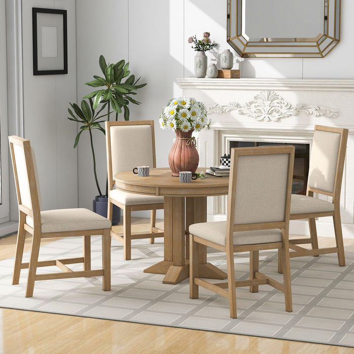 5-Piece Extendable Round Dining Set with Upholstered Chairs for Kitchen, Dining Room