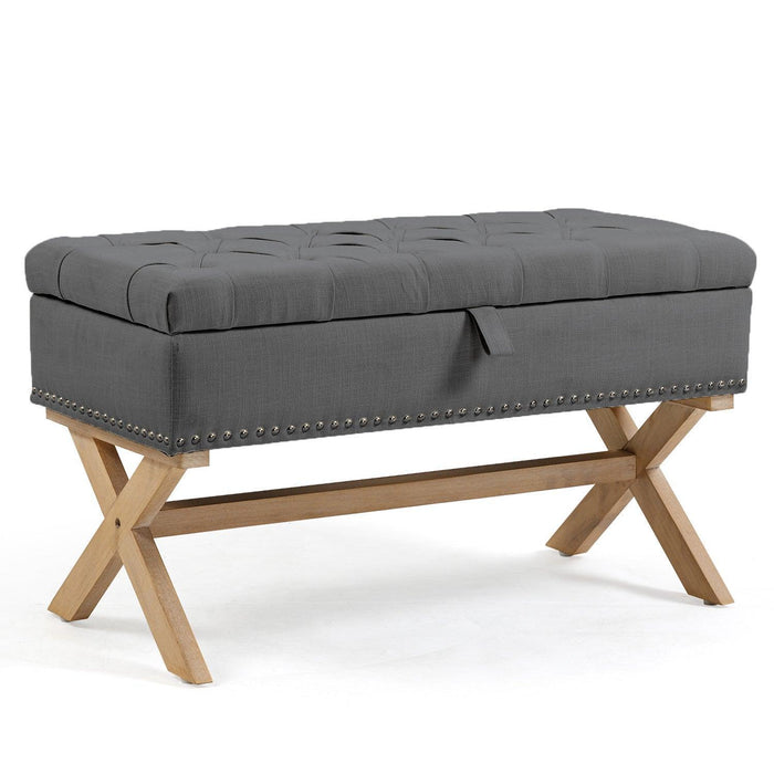 35 Inch Storage Ottoman Bench with Button-Tufted Design and Linen Storage