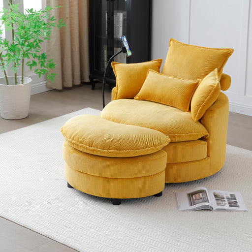 360° Swivel Accent Barrel Chair Modern Comfy Round Reading Sofa Swivel Chairs Circle Lounge Chair for Bedroom Living Room w/4 Pillow Lower Seating Heigh (Yellow) - DTYStore