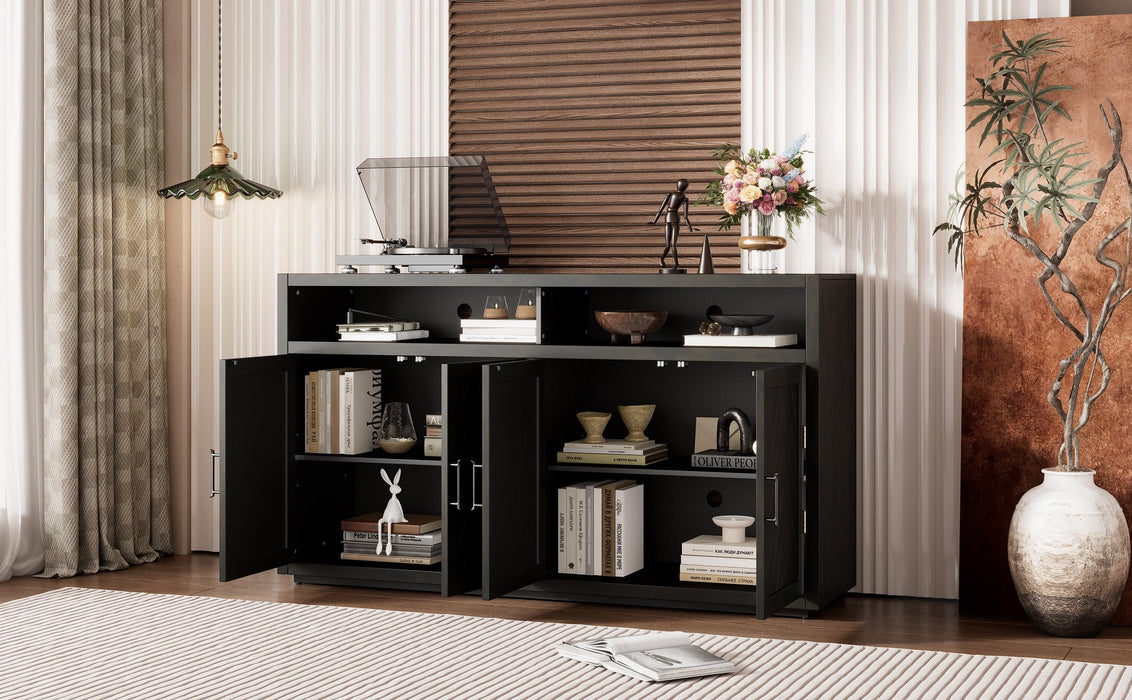 TREXM 4-door Classic Sideboard with Open Storage and Adjustable Shelves Perfect for kitchens, living rooms (Grey Brown)