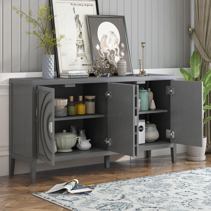 Retro Sideboard Door with Circular Groove Design and Round Metal Door Handle for Entrance, Dining Room, Living Room - DTYStore