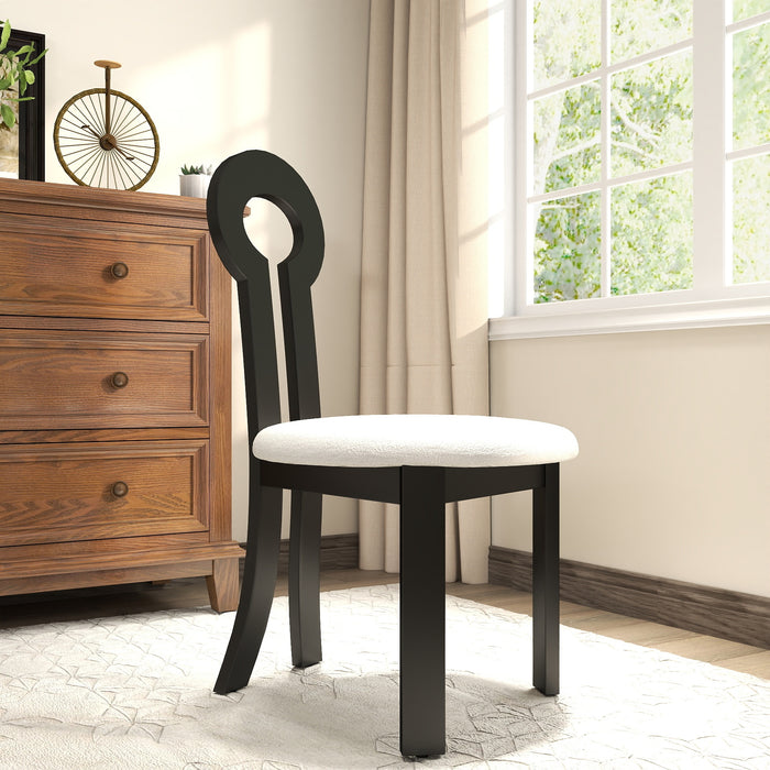 Vintage Rubber Solid Wood Dining Chair, Sheep Plush Dining Chair, Armless Dining Chair, Suitable For Small Home Dressing Room Model Room, Black(Set Of 2) - DTYStore