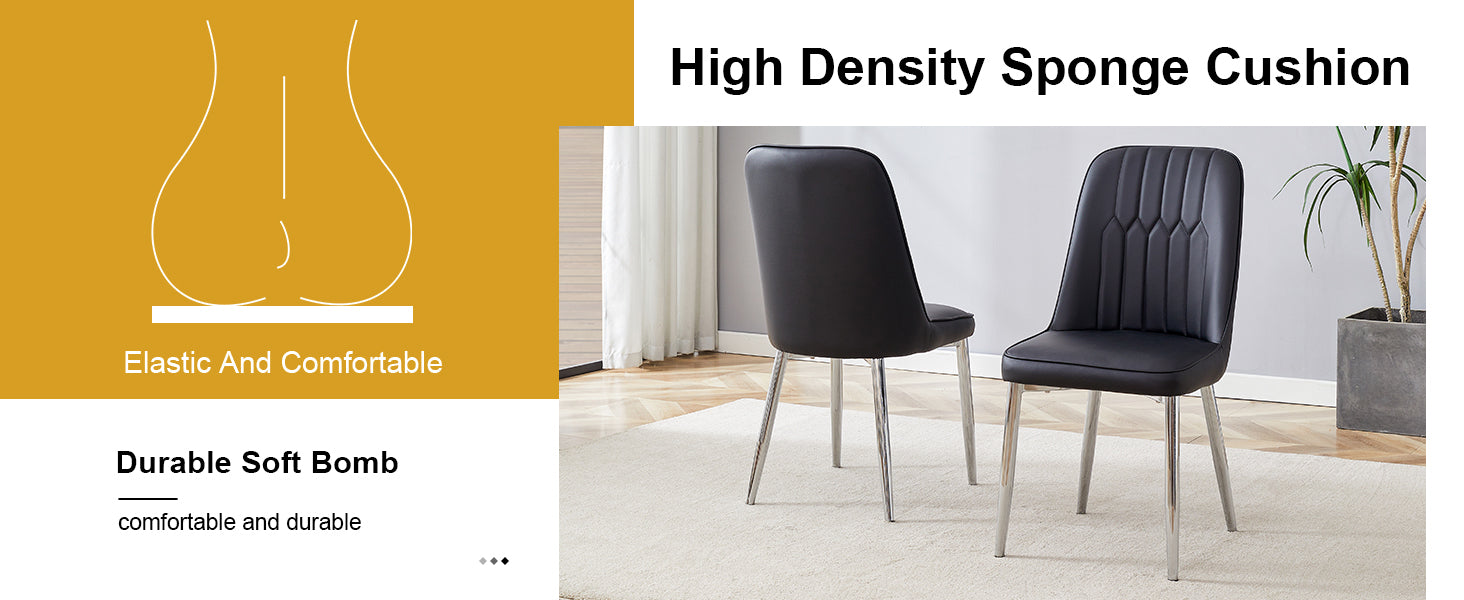 2 modern dining chairs, smooth PU leather backrest and silver-toned metal legs for a comfortable home experience for kitchens, bedrooms and offices. - DTYStore
