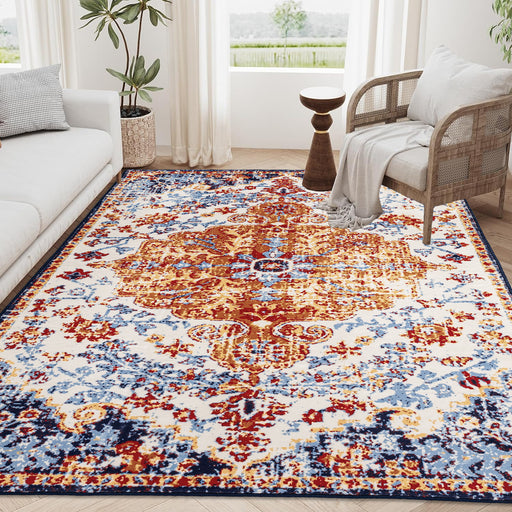 Area Rug 6x9 Vintage Bohemia Large Persian Non-slip Washable Rug For Living Room Kitchen Bedroom Living Room Flower Design Amber - DTYStore