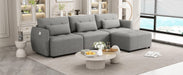 113.3" Convertible Sectional Sofa Couch 3-Seat L-Shaped with Movable Ottoman and USB