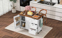 54.5" Farmhouse Kitchen Island with Power Outlet, Kitchen Storage Island with Internal Storage Rack, Drop Leaf, Spice Rack, Rolling Kitchen Cart on Wheels, for Home, Kitchen and Dining Room,White - DTYStore