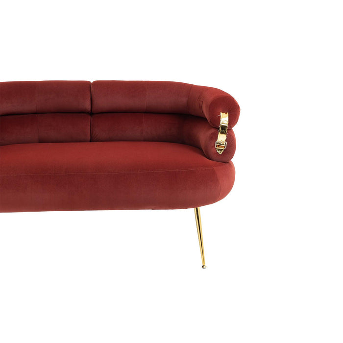 COOLMORE Small Loveseat Sofa, Upholstered Mini Couch with Curved Backrest with Stylish Golden Decor, Small Comfy Love Seat Leisure Accent Couch for Living Room, Bedroom, Office (Wine Red)