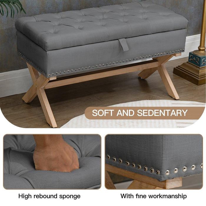 35 Inch Storage Ottoman Bench with Button-Tufted Design and Linen Storage