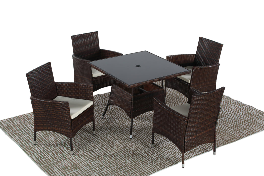 5-Pieces PE Rattan Wicker and Metal Patio Dining Set with Beige Cushions - DTYStore