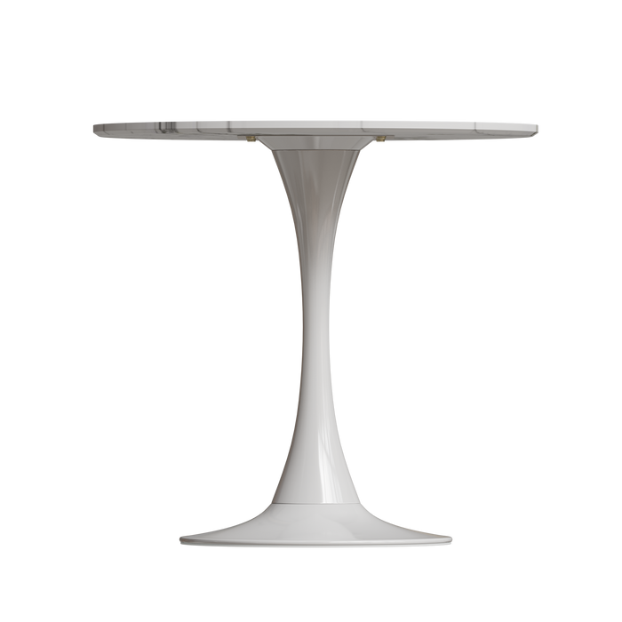 31.4 "round dining table, medieval white marble patterned tulip dining table, 2-3 person metal base dining table, easy to assemble casual coffee table, office desk - DTYStore