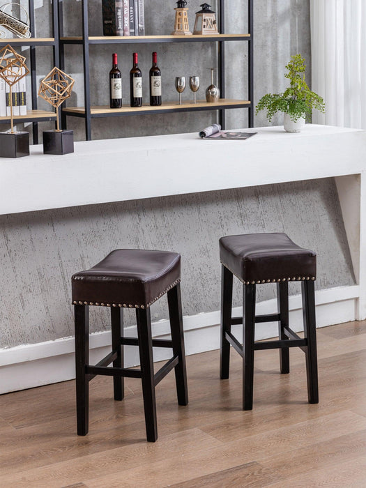 A&A Furniture,Counter Height 26" Bar Stools for Kitchen Counter Backless Faux Leather Stools Farmhouse Island Chairs (26 Inch, Brown, Set of 2)