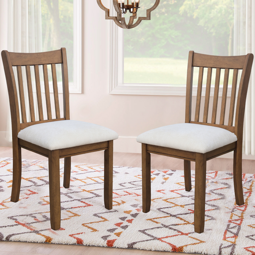 Dining Room Furniture, Dining Chair with LIGHT BROWN Finish Set of 2 Seating Chairs Cushion Seats Wooden Back Kitchen Breakfast Chairs - DTYStore