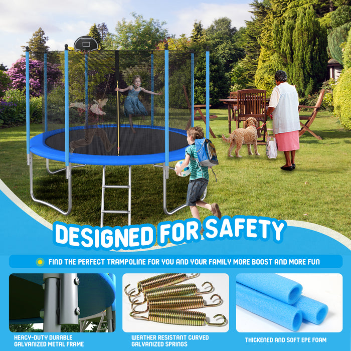 10 FT TRAMPOLINE OUTSIDE SAFETY NET WITH BASKETBALL HOOP - DTYStore