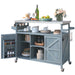 K&K Outdoor Kitchen Island, Rolling Bar Cart & Storage Cabinet, Farmhouse Solid Wood Outdoor Grill Table with Stainless Steel Top, Spice Rack , Towel Rack for Kitchen & BBQ , Grey Blue