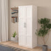 High wardrobe and kitchen cabinet with 2 doors and 3 partitions to separate 4 storage spaces,white