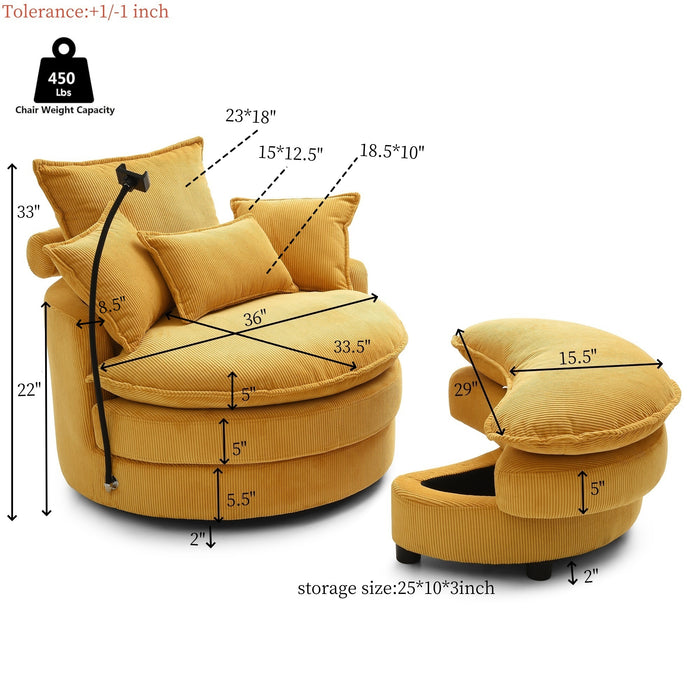 360° Swivel Accent Barrel Chair Modern Comfy Round Reading Sofa Swivel Chairs Circle Lounge Chair for Bedroom Living Room w/4 Pillow Lower Seating Heigh (Yellow) - DTYStore