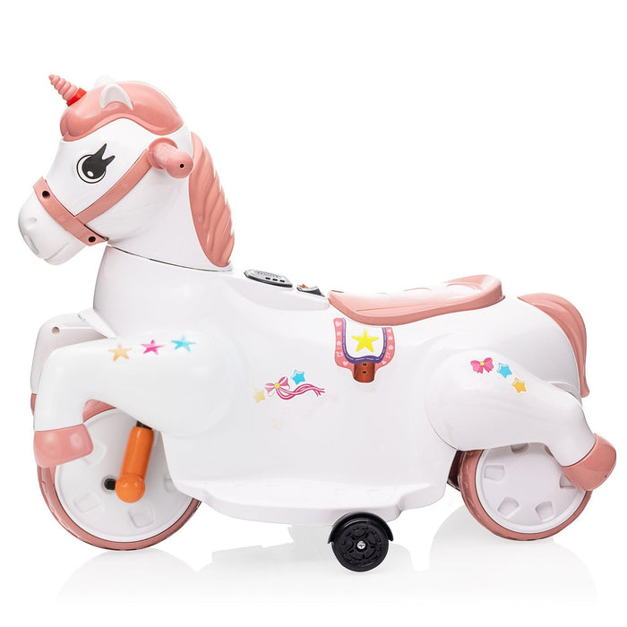 Unicorn Stroller and Electric Toy Bike with Training Wheels for Kids 3-6